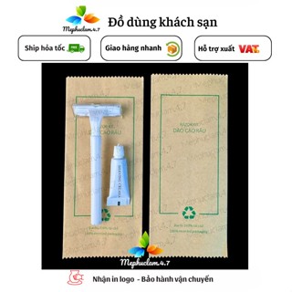 100 Dao cạo râu khách sạn dùng 1 lần cán tròn trắng túi Karaft Mẫu 1 nhận in logo theo yêu cầu