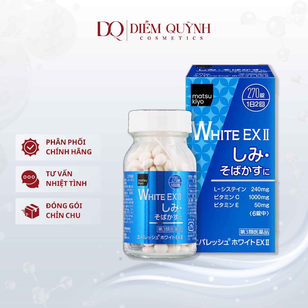 Viên uống trắng da WHITE EX, bổ sung Vitamin C, mờ thâm nám Nhật Bản, nâng từ 2-4 tone da, 270v