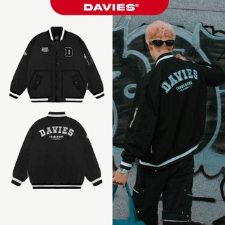 Áo khoác bomber nam nữ form rộng DAVIES local brand vải dù, kaki màu đen thêu chữ Khaki Daviesism Jacket I D36-AK6