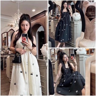 Váy 2 dây họa tiết nơ dáng dài có dây điều chỉnh - Váy maxi 2 dây đi biển