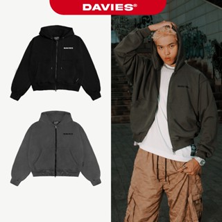 Áo khoác hoodie zip DAVIES nam nữ có nón màu đen, xám Boxy Daviesism jacket I D33-AK6
