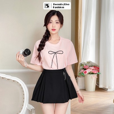 Quần giả váy nữ Twentyfive dáng ngắn xếp ly xòe vải dày, kèm móc phụ kiện CQ24