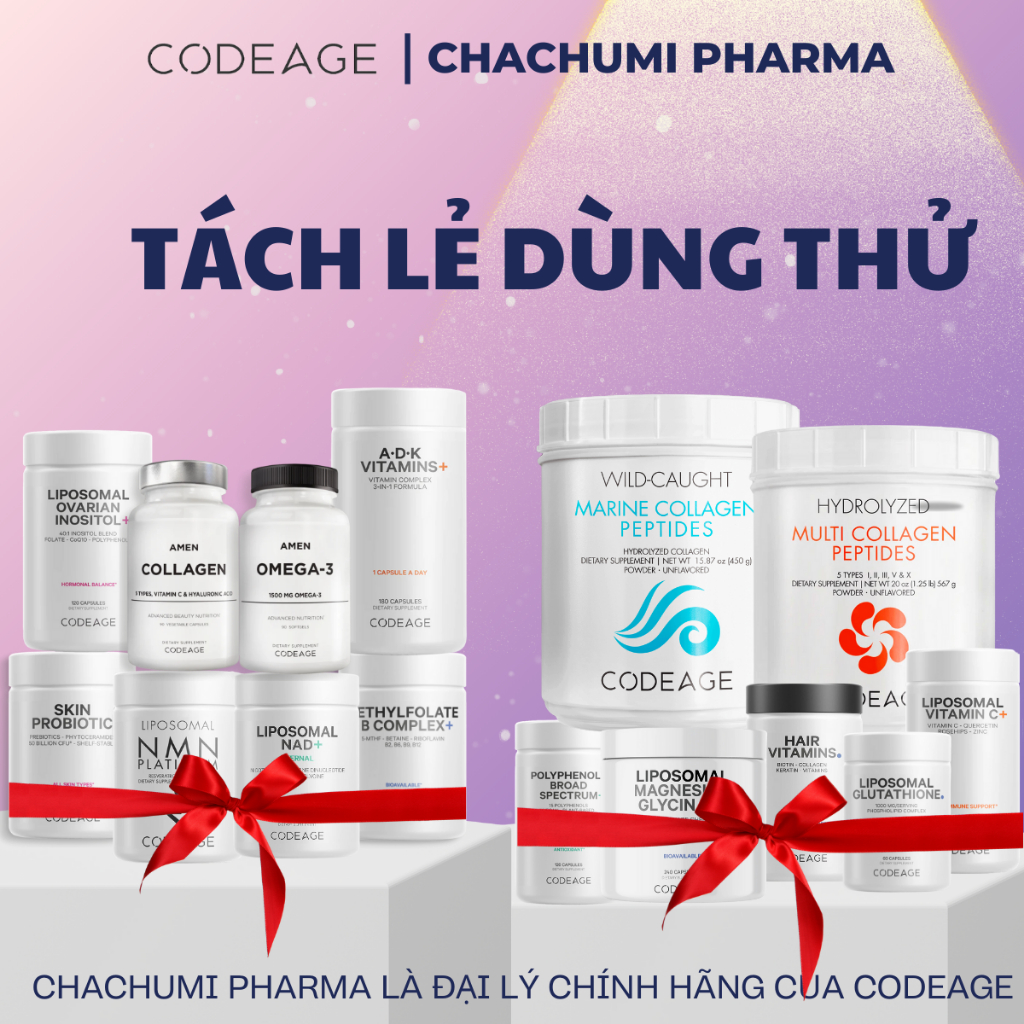 [Tách lẻ] Codeage Collagen - Codeage Glutathion - Codeage NMN - Marine Trẻ Hoá và Trắng Da