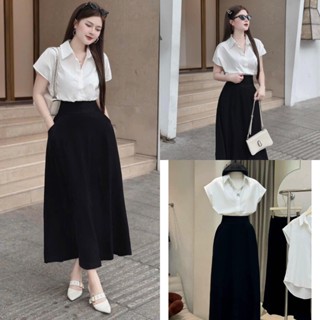  Set Áo Vải Đũi Sơ Mi Trắng Tay Hến Công Sở Mix Chân Váy A Dáng Midi Kín Đáo Thanh Lịch  Ảnh Thật Trải Sàn  Lollaye 