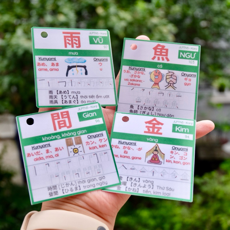 [FLASHCARD TIẾNG NHẬT]-Bộ thẻ học 103 chữ Hán Kanji JLPT N5- TRỌN BỘ