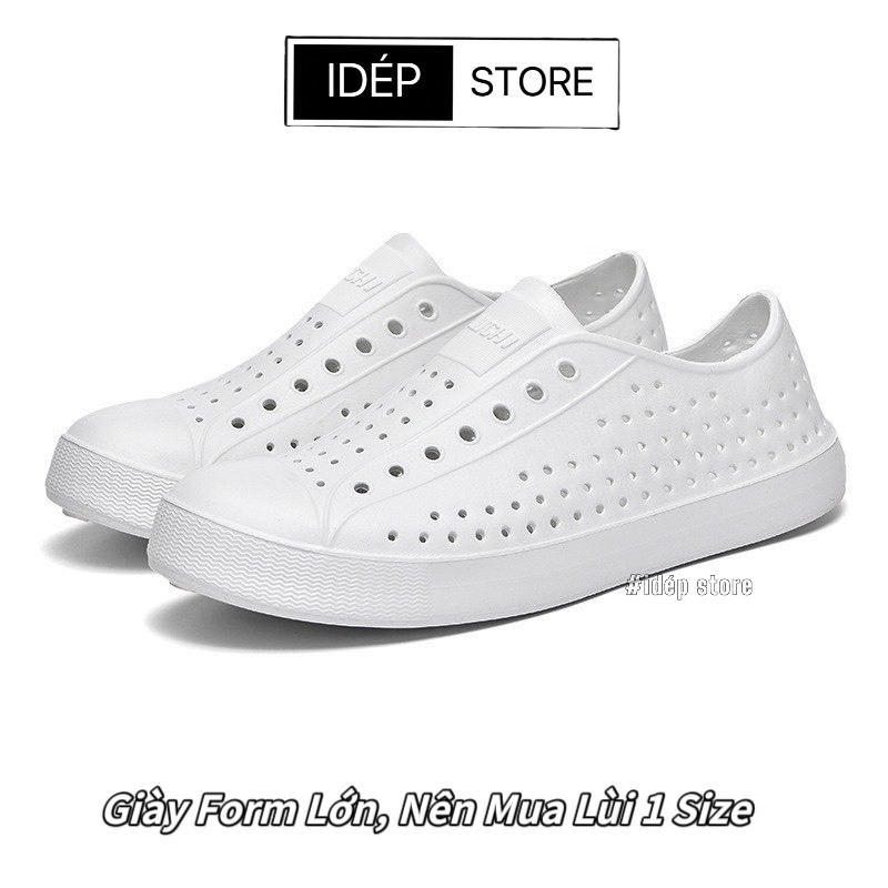 Giày lười giày nhựa TRẮNG đi mưa nam nữ 𝐢𝐃𝐄𝐏 𝐆𝐋𝟎𝟐𝟓 chất EVA siêu nhẹ lỗ tổ ong thoáng khí chống nước