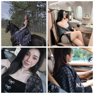 Khăn Lụa Gấm Cao Cấp,Khăn Choàng Lụa LV Ánh Nhũ Sang Trọng