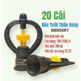 Bộ 20 béc tưới phun mưa thân xoay 360 độ 2 tia ren trong 21,27mm bán kính tầm 4- 6met.