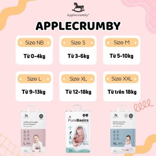 Tả / Bỉm dán, quần Applecrumby Apple crumby tả ngựa Overnight - Slimdry Easyday - Purebasics Diapers đủ size cho bé
