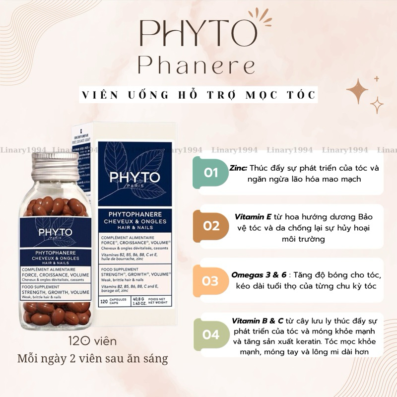 (MẪU MỚI NHẤT ) [LINARY1994] Viên mọc tóc Phyto nội địa Pháp - 120 viên