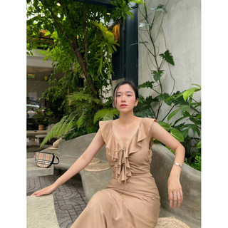  Đầm linen bèo vai xẻ lưng - Như Vân 