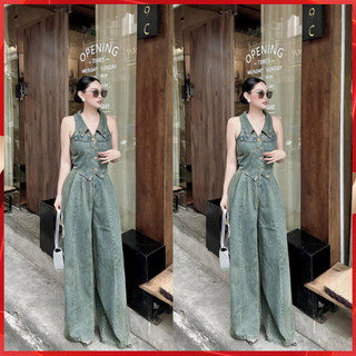 Set jean nữ áo + quần suông chất bò mềm phong cách trẻ trung - Set bò nữ