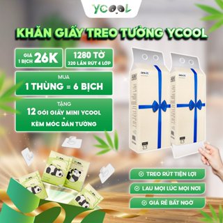 Giấy vệ sinh treo tường YCOOL thùng 6 bịch làm từ bột gỗ nguyên chất, 1280 tờ 4 lớp dày dặn