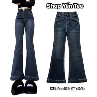 Quần jeans ống loe màu xanh đá mới 2024 , Quần chất đẹp đi học , đi chơi Yến Tee
