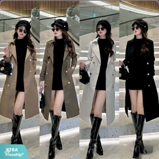 Áo Khoác Măng Tô Nữ Sáu Cúc Dáng Dài Kèm Đai