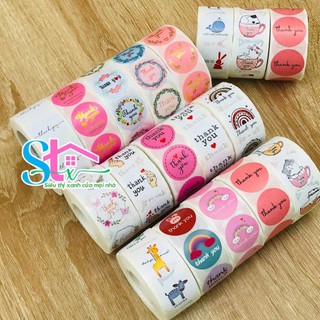 Cuộn 500 sticker thank you, sticker cảm ơn, tem nhãn thank you, decal dán cảm ơn nhiều mẫu dễ thương