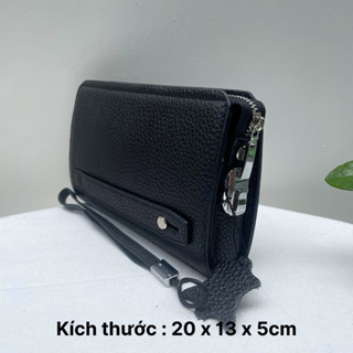 Clutch cầm tay, kẹp nách khóa số, Ví dài cầm tay nam nữ khóa số da bò Mill cao cấp