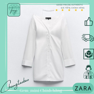 Zara Auth Đầm sơmi trễ vai tay dài size s màu trắng