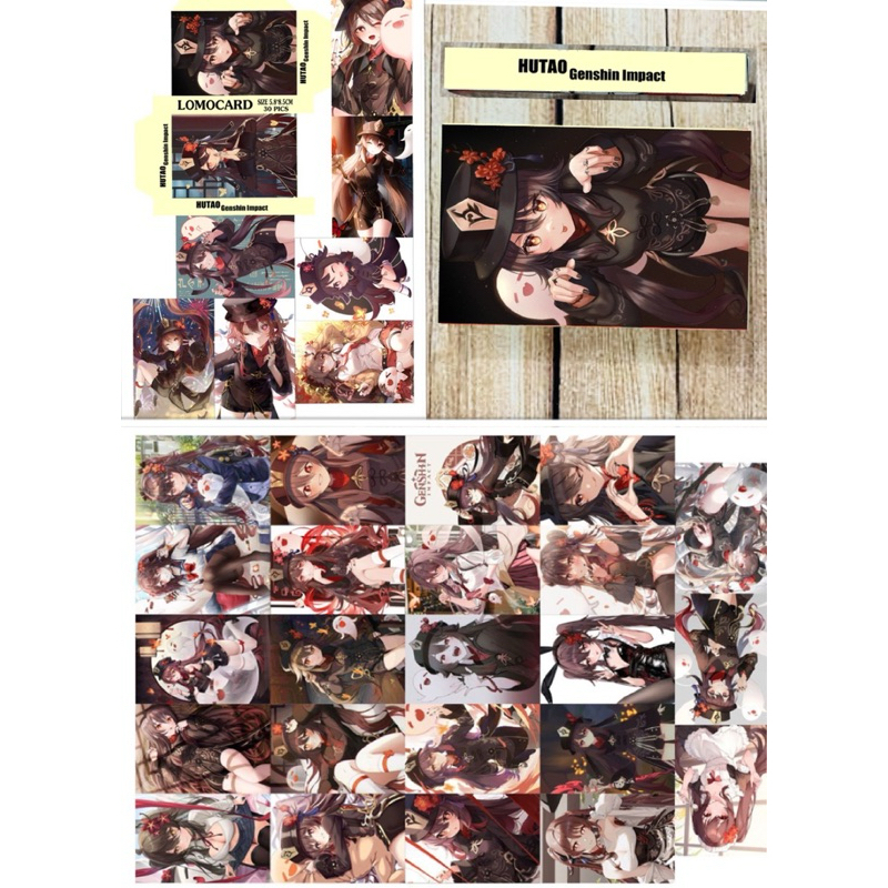 Lomo card Hu tao Genshin impact 30 tấm khác nhau / hộp ảnh card hutao Game Genshin impact