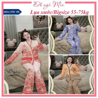 Pijama Xước tay dài cổ V lụa Xước - Bỉm sữa bon chen thoải mái