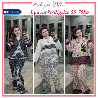  Đồ ngủ đồ bộ mặc nhà Pijama bigsize lụa xước tay dài hoạ tiết sang chảnh