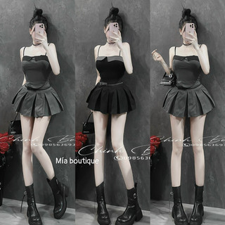 Set áo 2 dây cúp ngực mix chân váy xếp li siu sang