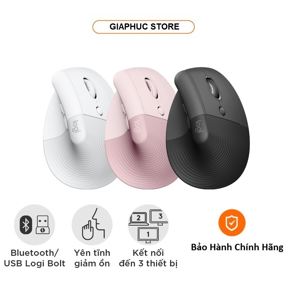 Chuột công thái học không dây Logitech Lift Vertical - Bluetooth | USB, giảm ồn