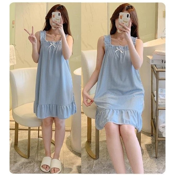 Váy ngủ mặc nhà nữ trơn xinh xắn MS2051   Đầm ngủ nữ   Đồ mặc nhà