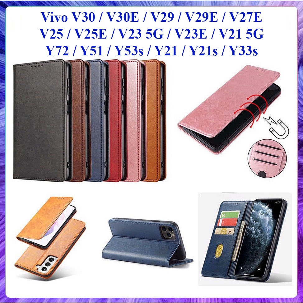 Bao da dạng ví Vivo V30, V30E, V29 5G, V29E, V25, V25E, V27E, V23, V23E, V21, Y72, Y51, Y53s, Y21s, Y33s ngăn đựng tiền