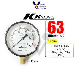 [Đủ size] Đồng hồ đo áp suất nước khí hơi KK gauge 63mm