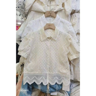 Áo sơ mi ren viền bèo tay bồng cộc tiểu thư hàng quảng châu A462