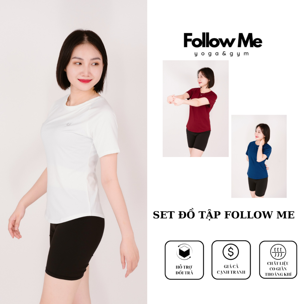 Áo thun thể thao nữ tập gym yoga FOLLOW ME vạt bầu thoáng khí thấm hút mồ hôi ADCE