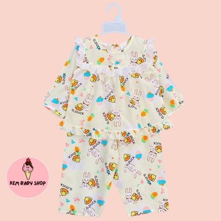Bộ dài tay bé gái, đồ bộ tole/lanh dài tay bé gái vải tole/lanh mềm mát kem baby shop