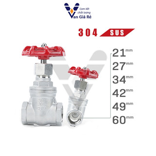 Van cửa (Van khóa nước) inox 304 nối ren 21 27 34 42 49 60