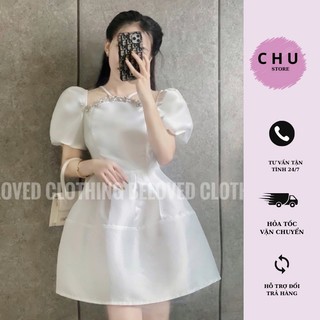 Đầm Tapta Cổ Đính Đá Tiểu Thư  Xoè Hai Lớp Đẹp