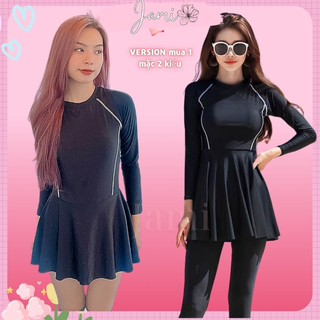 Đồ bơi nữ một mảnh liền váy quần kín đáo thun lạnh bigsize Jami MOM200