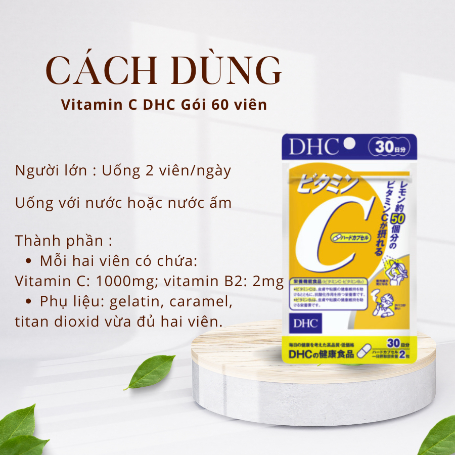 Combo Lcystine 500mg và DHC Vitamin C Hỗ Trợ Trắng Da , Giảm Mụn , Giúp Tóc Chắc Khỏe  Bổ Sung Vitamin C, Coenzym Q10