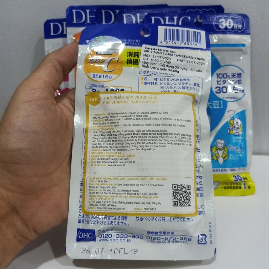 Combo Lcystine 500mg và DHC Vitamin C Hỗ Trợ Trắng Da , Giảm Mụn , Giúp Tóc Chắc Khỏe  Bổ Sung Vitamin C, Coenzym Q10