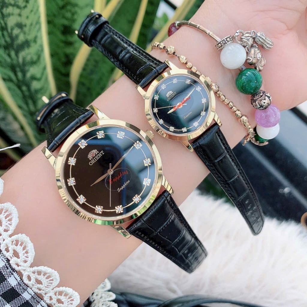 Combo đồng hồ đôi nam nữ dây da cao cấp chống nước 0rient nữ size 28mm & nam 38mm fullbox