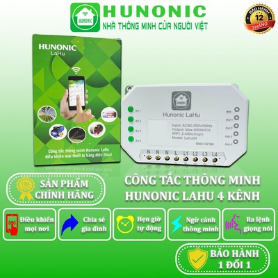 Công Tắc Wifi Hunonic Lahu, Công Tắc Thông Minh Hẹn Giờ Không Cần Internet RTC, Công Suất Đến 4000W