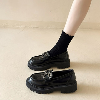 [HÀNG CÓ SẴN] Size 40-42 Giày lười da mềm 5cm vân da rắn khoá đính đá BIG SIZE