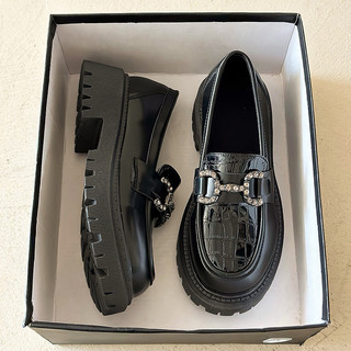[HÀNG CÓ SẴN] Size 40-42 Giày lười da mềm 5cm vân da rắn khoá đính đá BIG SIZE