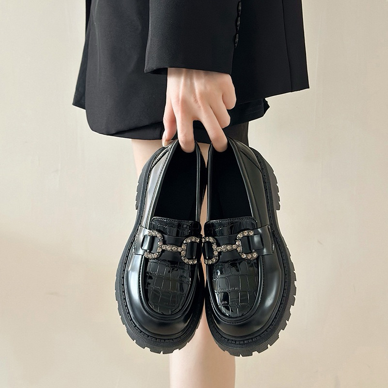 [HÀNG CÓ SẴN] Size 40-42 Giày lười da mềm 5cm vân da rắn khoá đính đá BIG SIZE