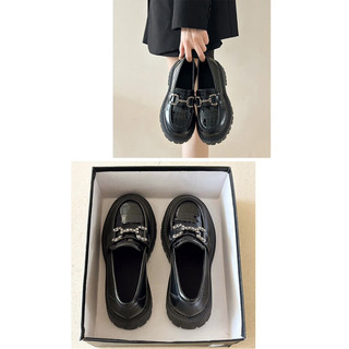[HÀNG CÓ SẴN] Size 40-42 Giày lười da mềm 5cm vân da rắn khoá đính đá BIG SIZE