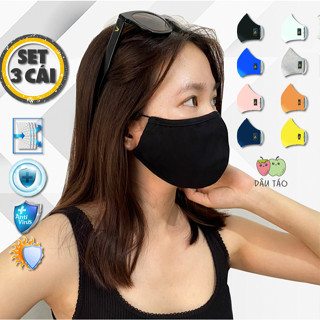 Khẩu trang vải DT set 3 cái vải mịn - ngăn bụi chống nắng màu đen trắng lớn che kín mặt