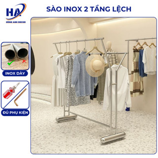 Sào inox 2 tầng lệch treo móc quần áo, livestream, trưng bày shop quần áo nam nữ cao 130cm & 150cm