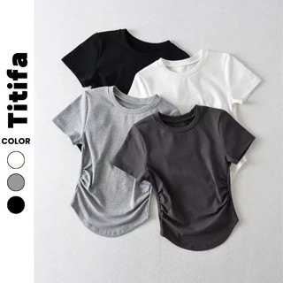 Áo thun nữ tay ngắn cổ tròn vạt bầu nhún eo siêu xinh, áo kiểu nữ thun tăm co giãn mềm mát HL085 - Titifa Shop