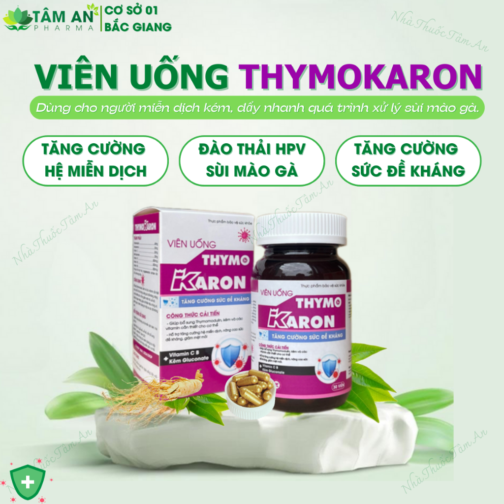[ĐÀO THẢI H.P.V] Viên Uống THYMOKARON Hỗ Trợ Tăng Miễn Dịch - Hỗ Trợ Đào Thải HPV - Sạch Sùi Mào Gà