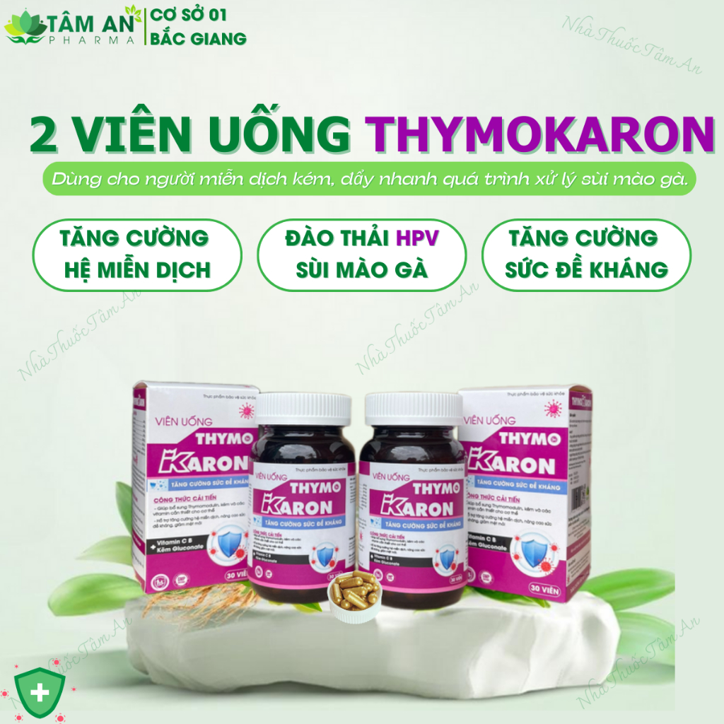 [COMBO 2 HỘP] Viên Uống THYMOKARON Lọ 30 Viên - Hỗ Trợ Tăng Miễn Dịch - Hỗ Trợ Đào Thải H.P.V - Thoát Khỏi Sùi Mào Gà