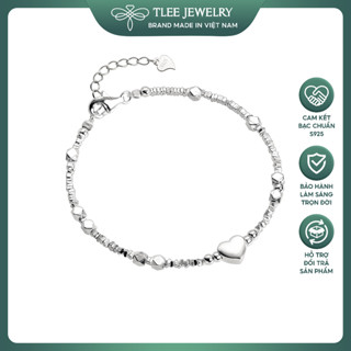 Lắc chân bạc nữ TLEE hạt vỡ mix Charm trái tim bóng và hạt bi phay lục giác TLEE JEWELRY LC0112
